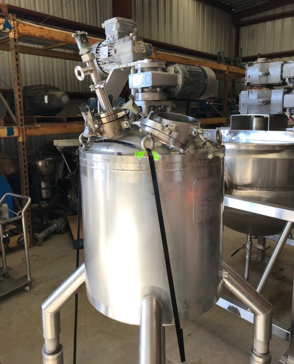 ***SOLD*** used 20 Gallon Jacketed Double Motion Mix Kettle/Vessel with sweep mixer with scraper blades and Shaft with (2) mix props.  Walker model PZ-K-VP. Jacket rated 100 PSI @ 360 Deg.F.. Vessel rated 15 PSI /-15 PSI Vacuum.  NB# 3317. Video of unit running available. Last used in sanitary application.  